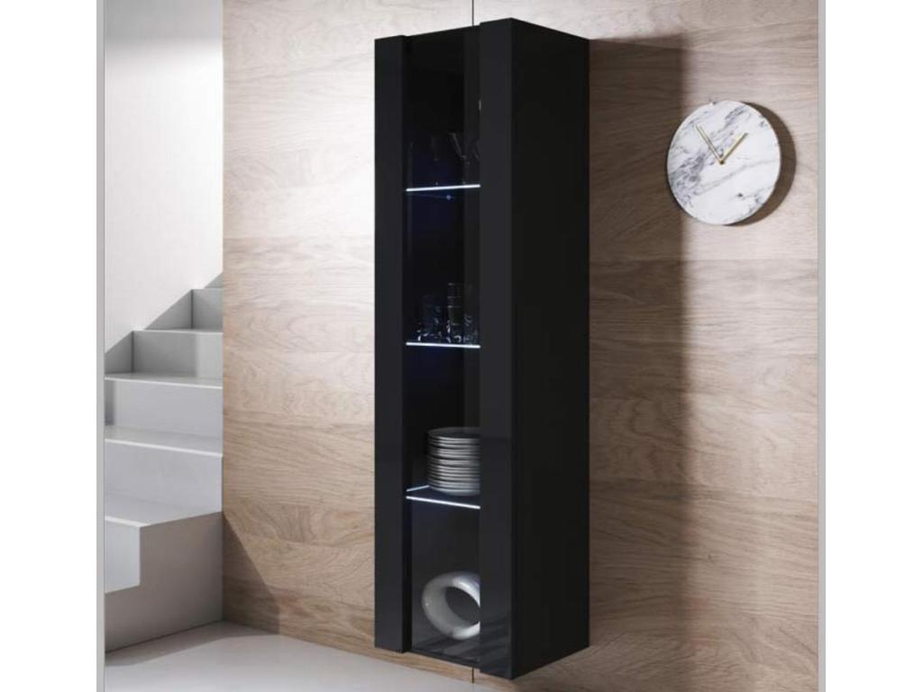 Display cabinet for living room/dining room in black with LED lighting, 40x29x165cm, V5 LHGK49765