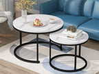 Set of 2 nesting coffee tables - industrial style - marble effect - White UAYZ57172