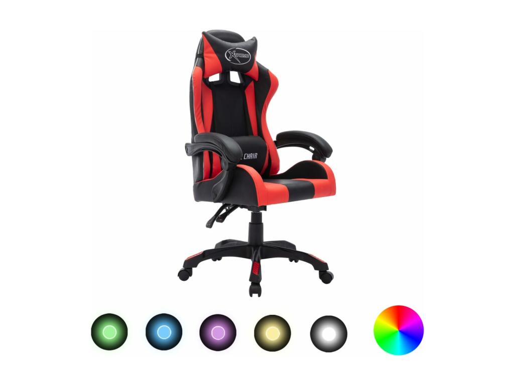 Gaming chair with red and black RGB LEDs, faux leather, PLWA85352