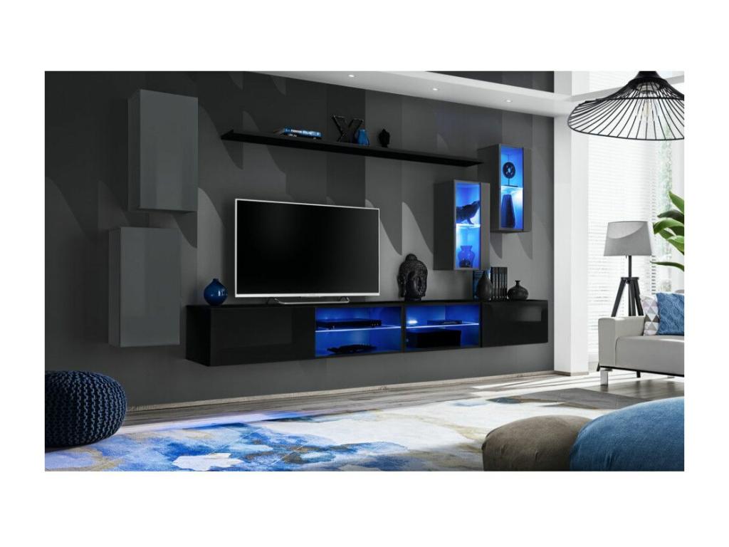 Lysvia 280cm TV Unit Set, Grey/Black HEWS73611