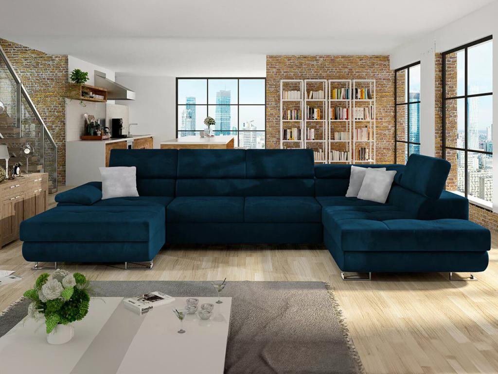 Dormeva 190 Corner Sofa, Blue, Sleeping Function, Bedding Box, 345x202x71cm, HVMC98773