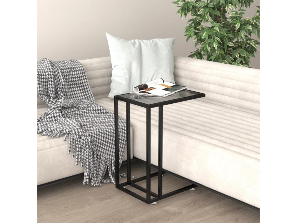 Black side table for computer, 50x35x65 cm, tempered glass, YLVA69066