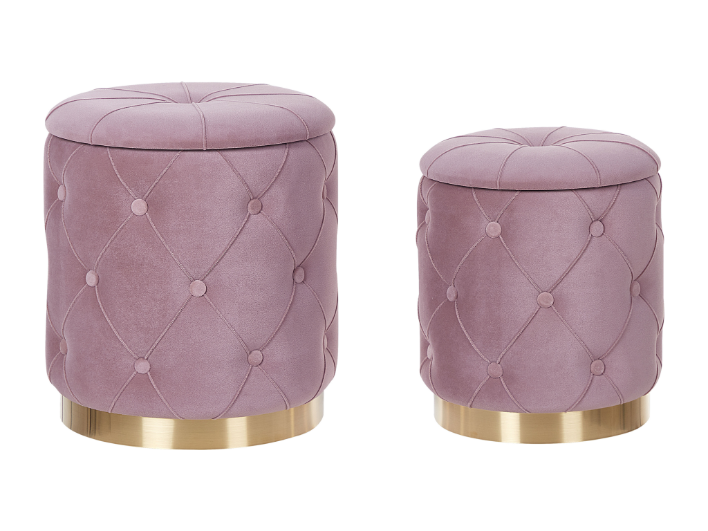 Set of 2 Lysvia storage poufs, velvet, 40/33 cm, pink, HRED58925
