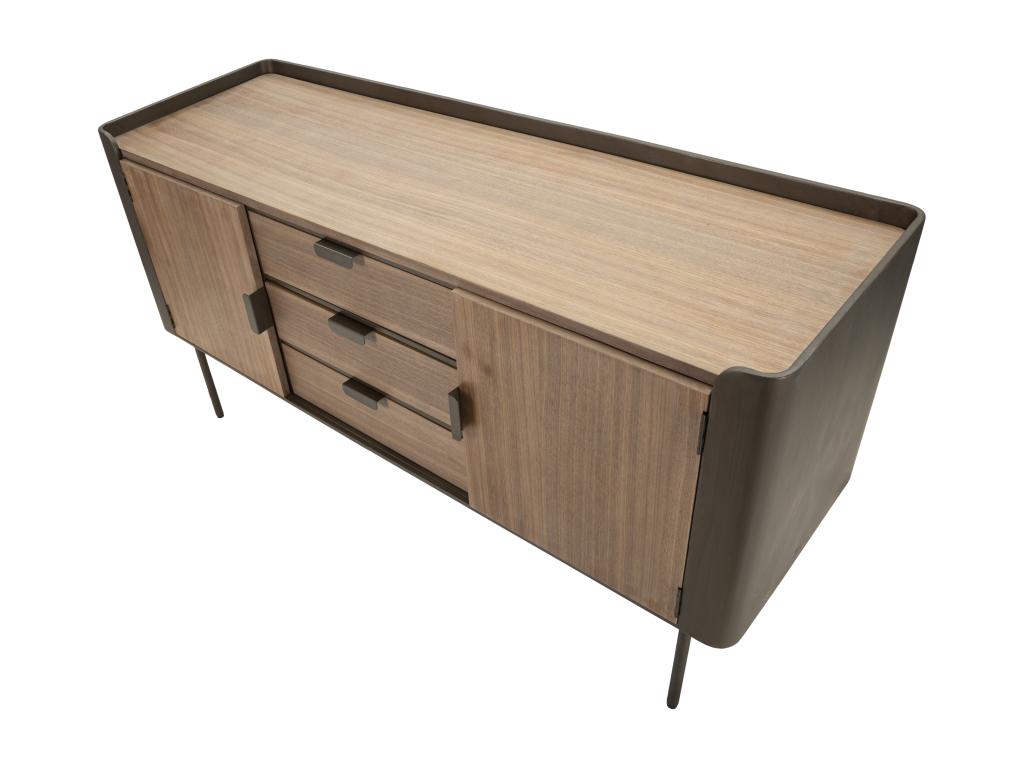 Brown metal and wood cabinet, 145 x 47 x 76 cm