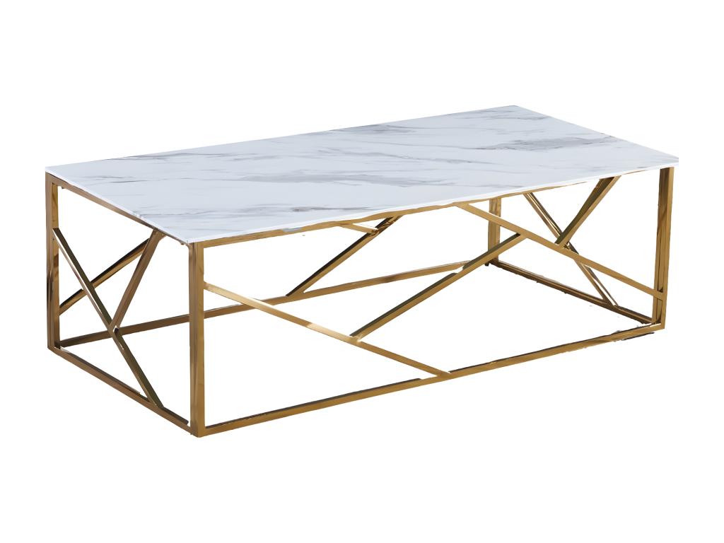 Dormeva Gold Coffee Table with White Marble Effect Glass, 120x60x45 cm, NOKK25191