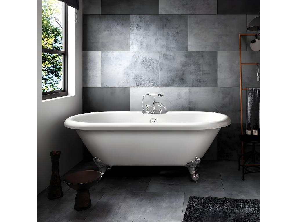 Antique retro freestanding bathtub Lysvia White 170 cm Eagle feet Aged red copper LJEJ96180