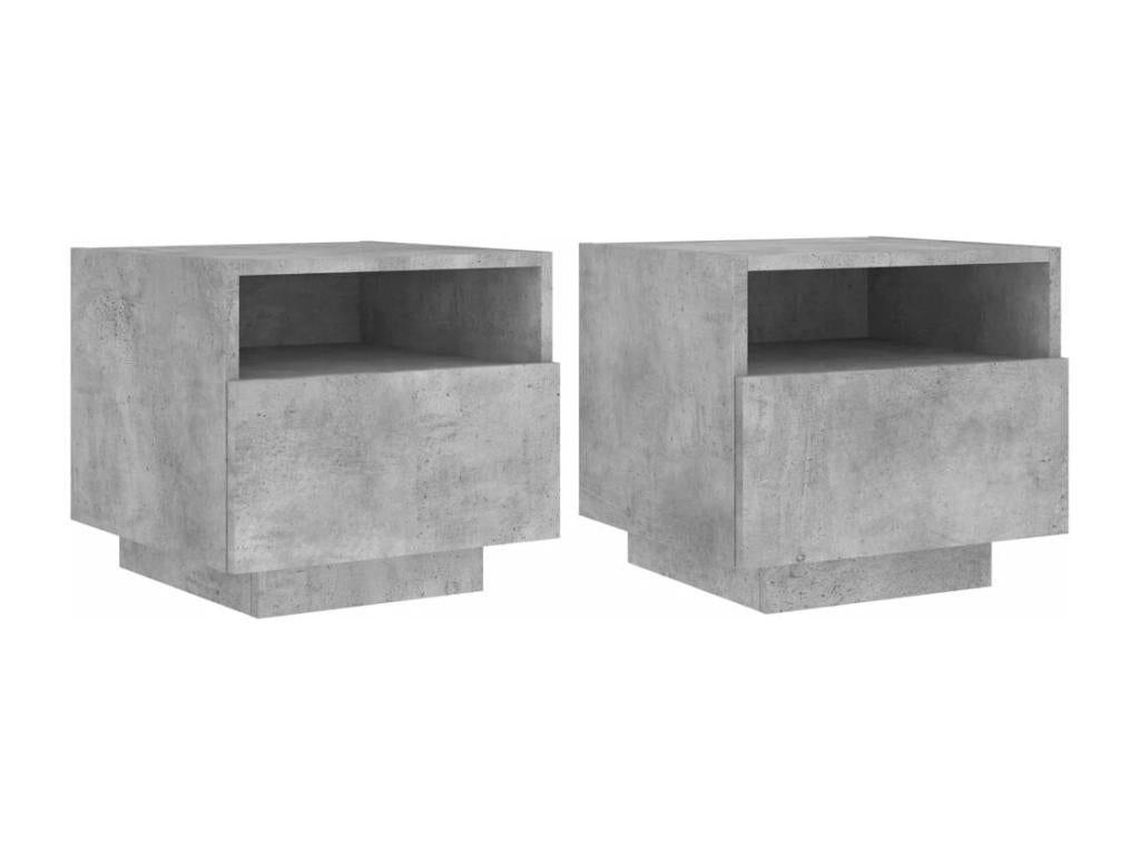Bedside cabinets with LED lights, 2 pcs, concrete grey, IWXO71306