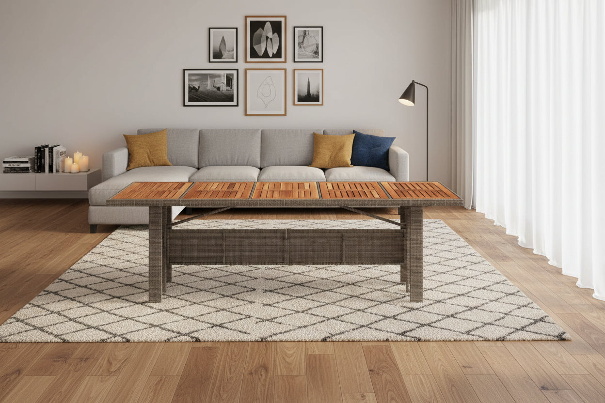 Garden furniture and tabletop in grey woven resin