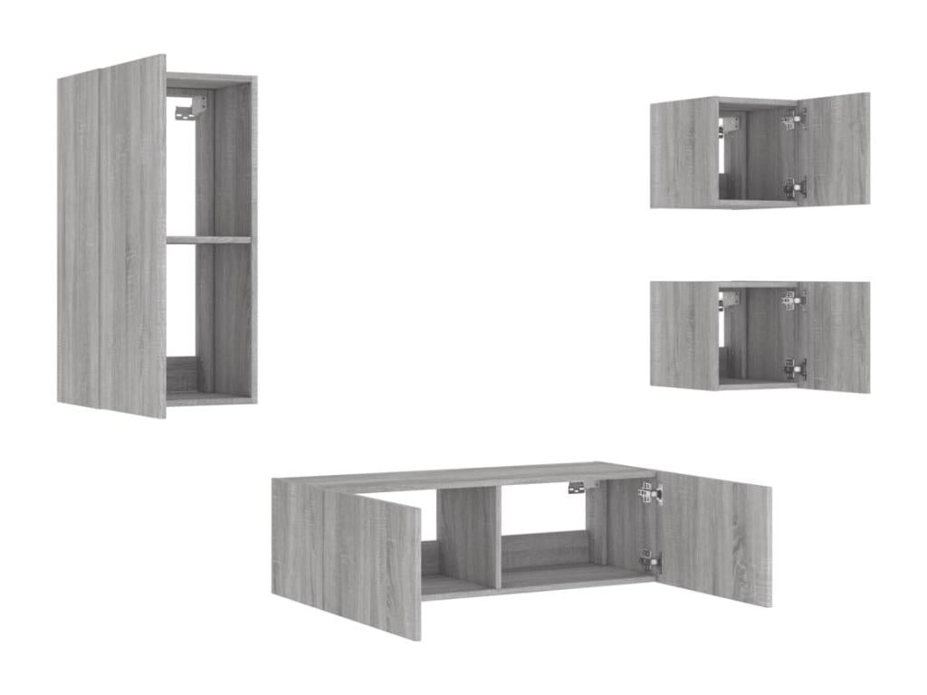 4-piece wall-mounted TV unit with Lysvia LED lights, Lysvia grey, UFDD34395