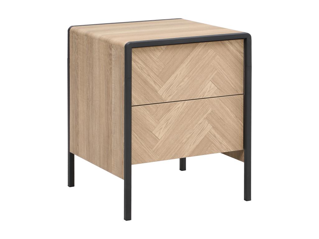 Bedside table - 2 drawers - MDF and metal - Natural and black color - Dormeva ZETE06118
