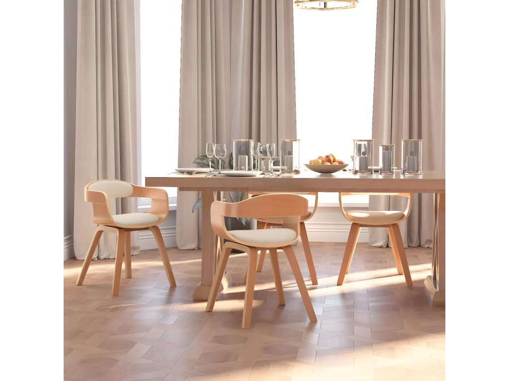 Set of 4 cream faux leather and bentwood dining chairs RBVZ85823