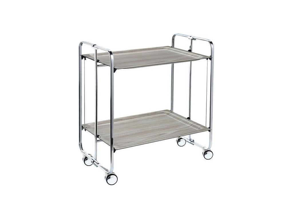 Lysvia folding rolling table with 2 shelves and chrome frame BORL06274