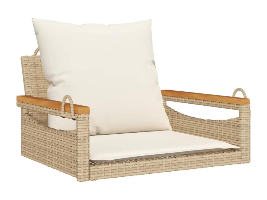 Swing chair with beige cushions, 63x62x40 cm, woven resin, ZBRF97623