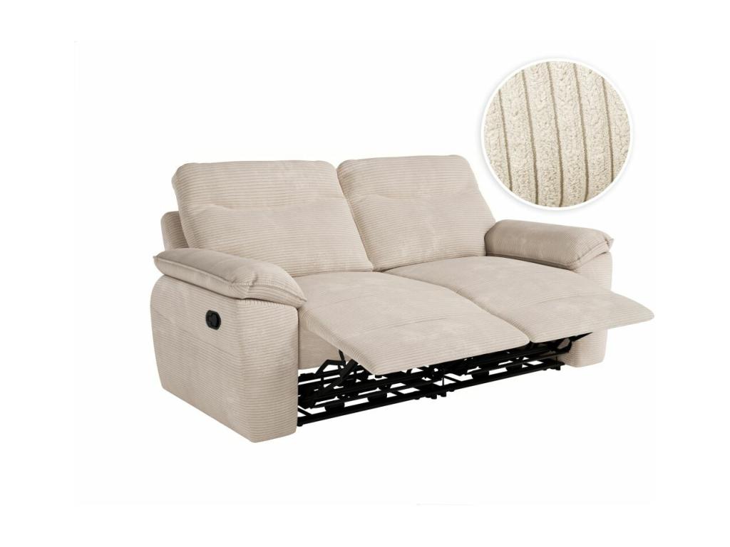 Lysvia 3-seater manual reclining sofa in corduroy - Beige - W200 x D100 x H102cm - Lysvia RXDQ73844