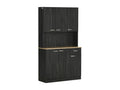 Contemporary multi-storage kitchen cabinet with 6 doors, 1 drawer, and large top, dimensions 101L x 39W x 180H cm, black wood particleboard, PGBX90176