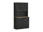 Contemporary multi-storage kitchen cabinet with 6 doors, 1 drawer, and large top, dimensions 101L x 39W x 180H cm, black wood particleboard, PGBX90176