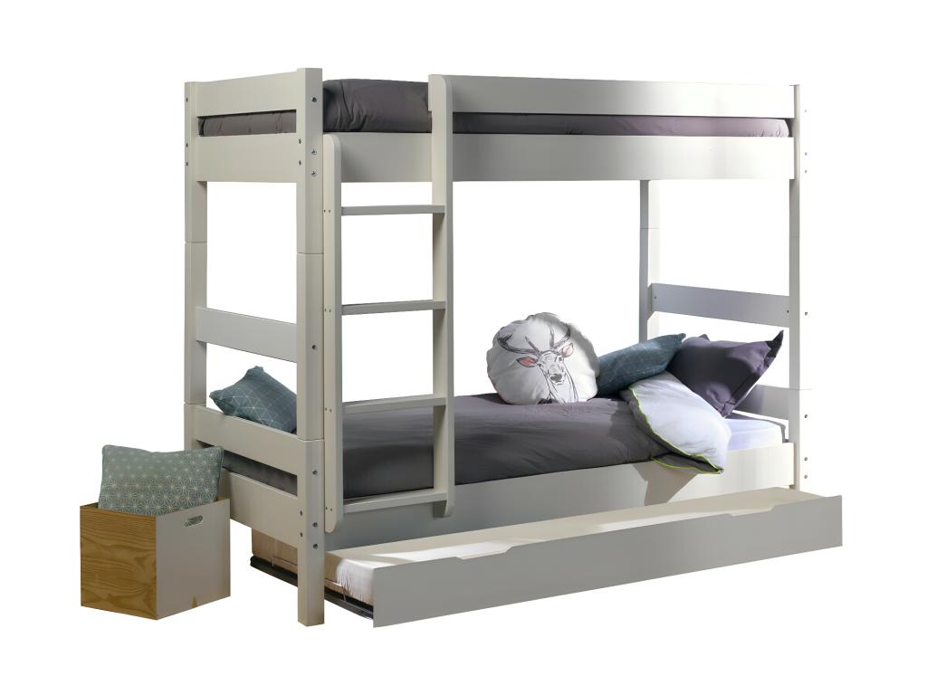 Dormeva IRXX15555 bunk bed with trundle bed and 90x190 cm mattress, solid white wood