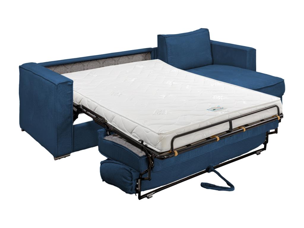 Express convertible and reversible corner sofa in midnight blue corduroy - Lysvia sleeping area, 140 cm wide - 14 cm Lysvia mattress WDIM69396