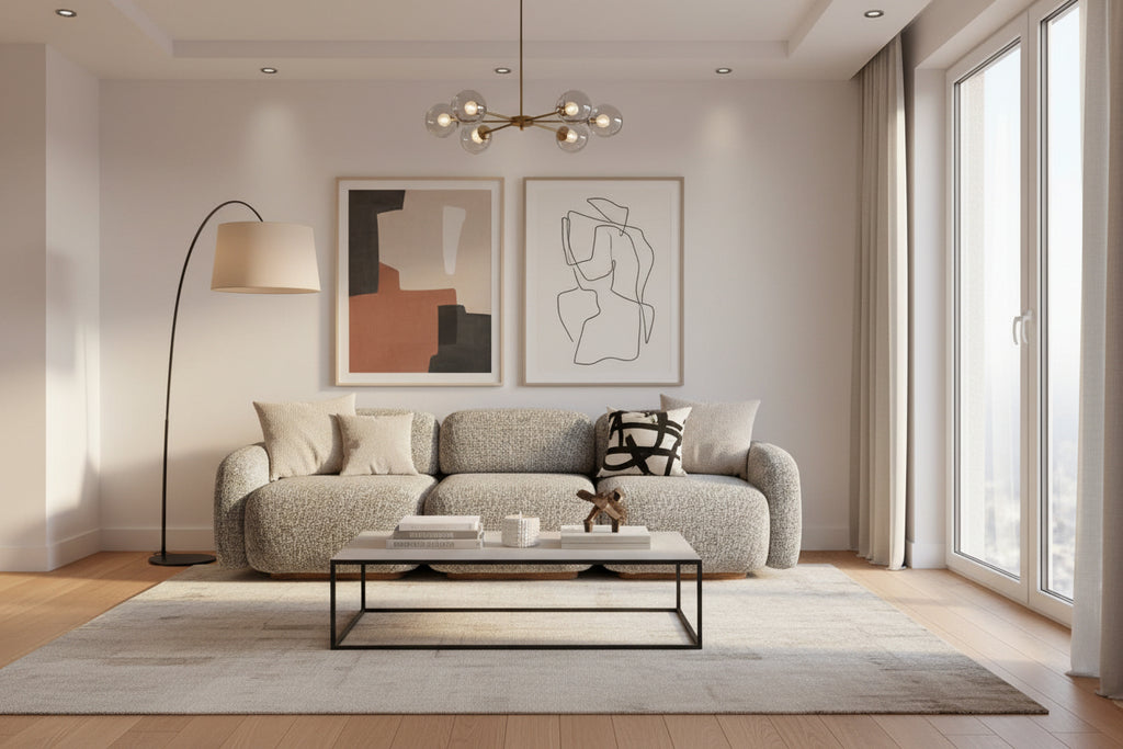 Modular 4-seater sofa in textured fabric - dark beige - Lysvia YRAX51558