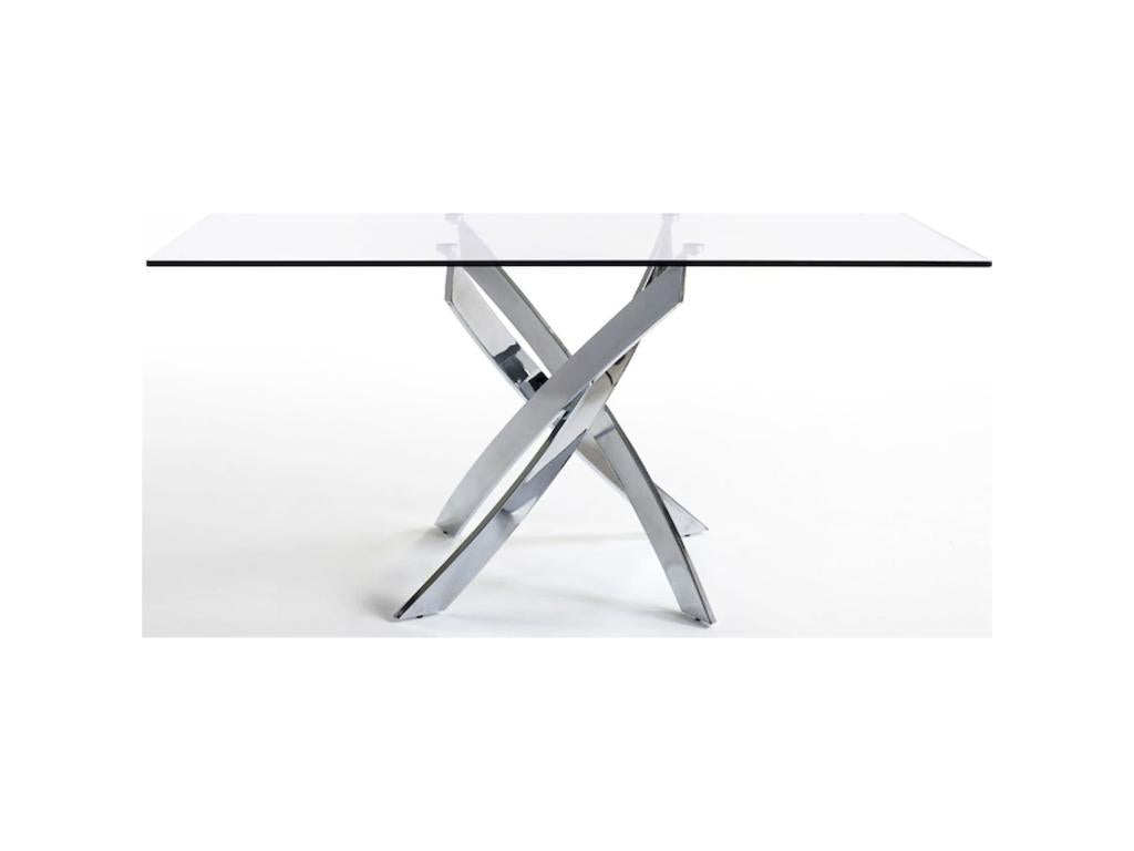 Dining table with stainless steel base and tempered glass top EVLD82262