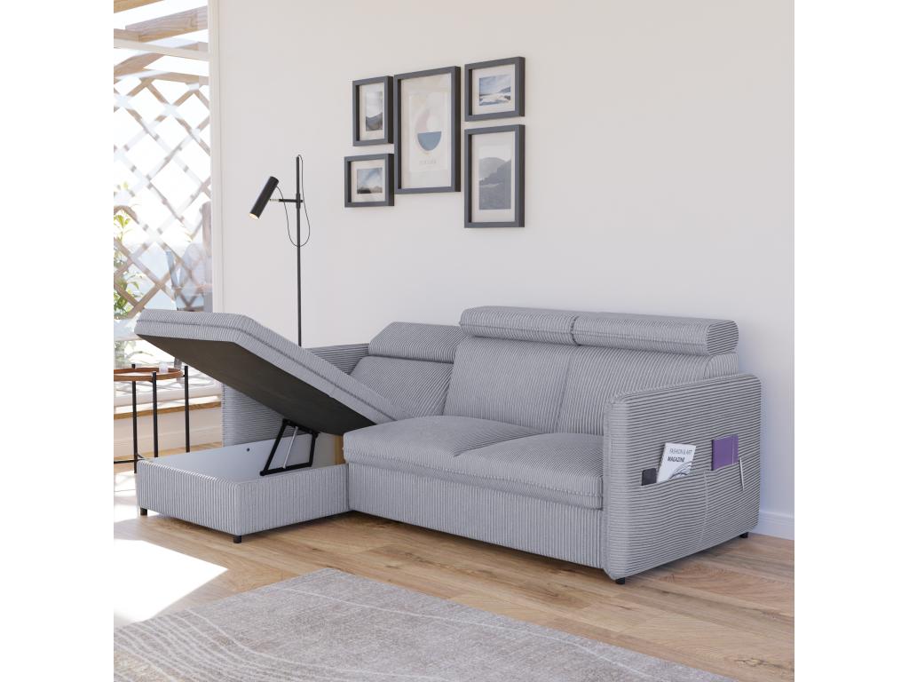 Beni reversible corner sofa bed in grey fabric DYRF59207