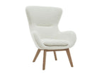 Scandinavian armchair in white sheepskin-effect fabric and light wood Lysvia DSVL40073