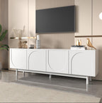Modern TV stand with 4 doors - 175x38x56cm - Particleboard - white CQNC27778