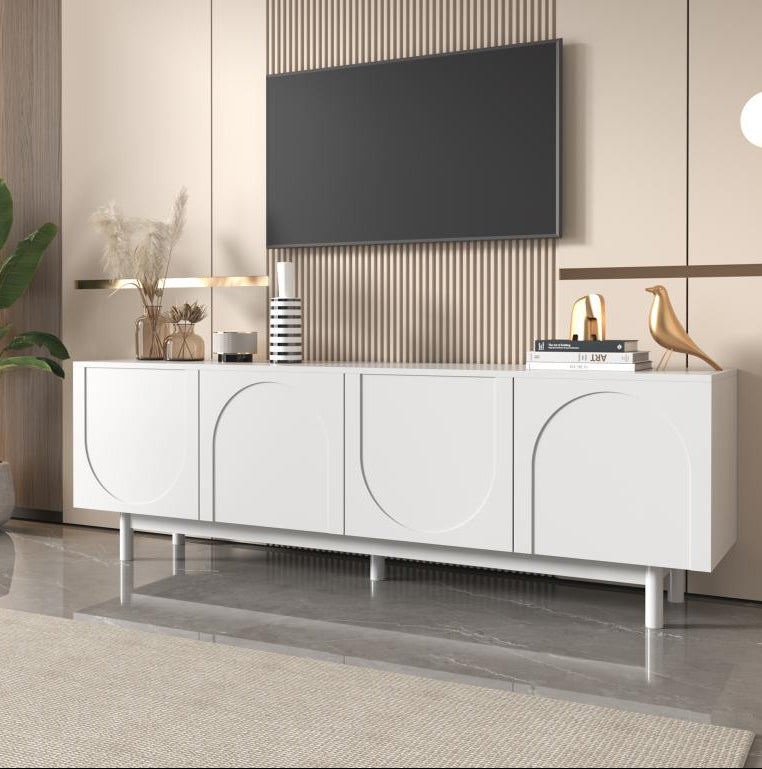 Modern TV stand with 4 doors - 175x38x56cm - Particleboard - white CQNC27778