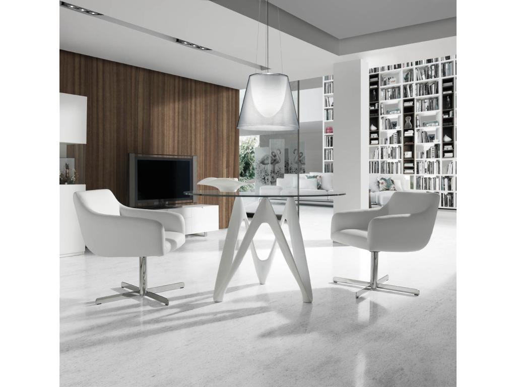 Dormeva round designer table, silver lacquered fiberglass - Dimensions: D 120 x H 76 cm UADM44512