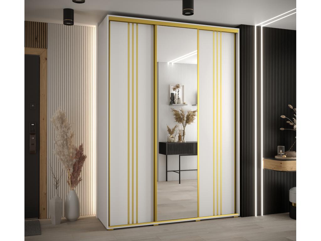 Lysvia 7 Sliding Door Wardrobe 235.2/170/60 3 Doors White/White/Gold BZHM34113