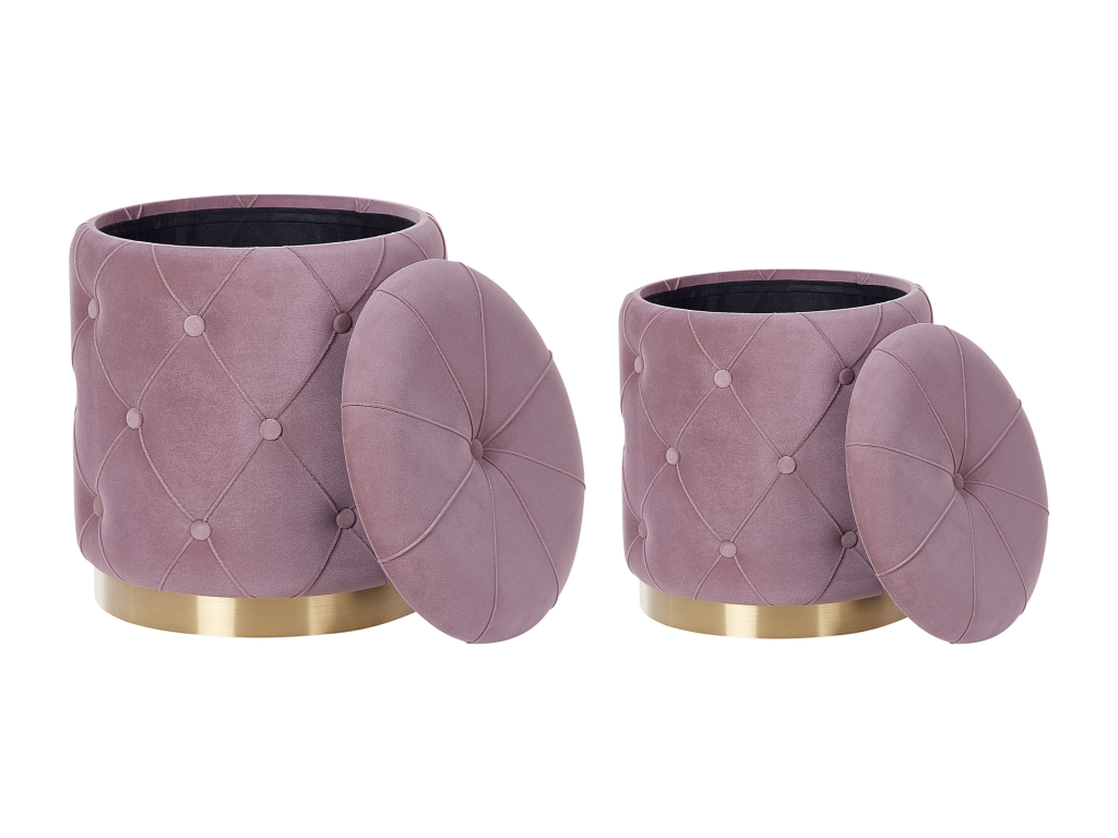 Set of 2 Lysvia storage poufs, velvet, 40/33 cm, pink, HRED58925