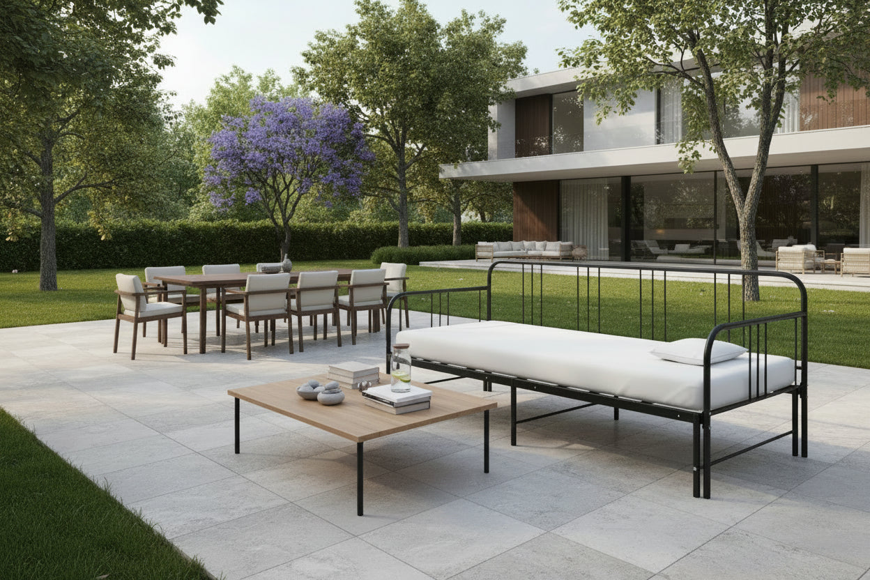 Extendable sofa bed frame, black metal, 90x200 cm, VIXI38617