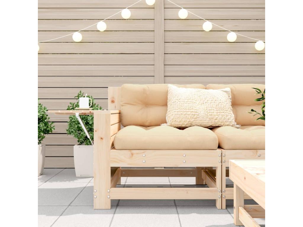 Garden sofa with armrest and side table, solid pine wood CRWE76375