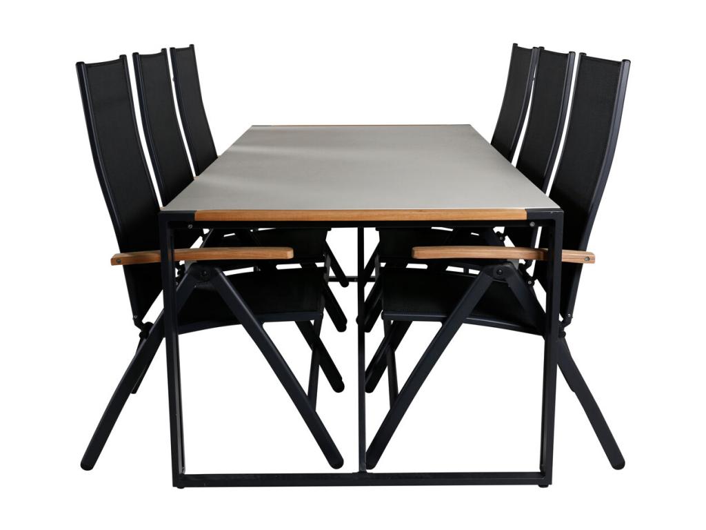 Dormeva Garden Table and Chairs Set: 100x200cm Table and 6 Dormeva Chairs, Black/Grey/Natural. DVHK41553