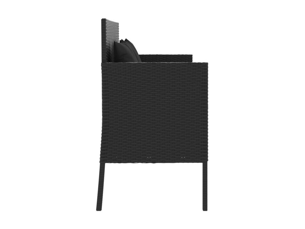 Garden bench with cushions, black woven resin OBYW33515