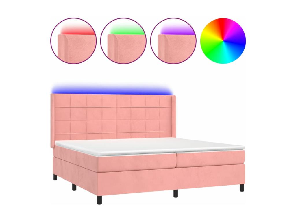 Dormeva bed base with mattress and LED light, Pink, 200x200 cm, Velvet BKPP25287