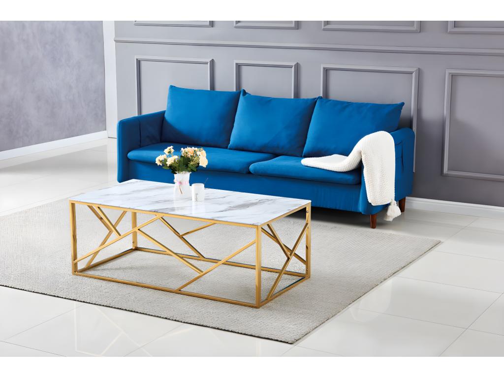Dormeva Gold Coffee Table with White Marble Effect Glass, 120x60x45 cm, NOKK25191