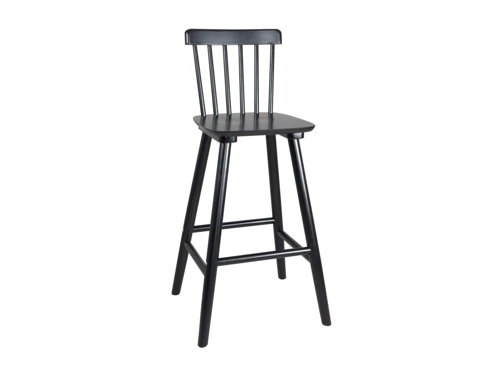 Set of 2 retro vintage solid wood bar stools with slatted backrest, 66cm high, ATIA Black LUZF07053