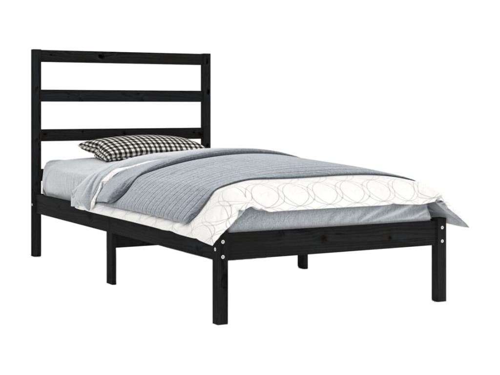 Black bed frame, solid pine wood, 100x200 cm, ZRGT89424