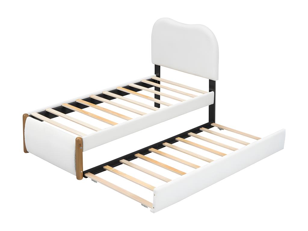 90 x 200cm padded flat bed with a practical folding bed, minimalist design, white KCEL93674