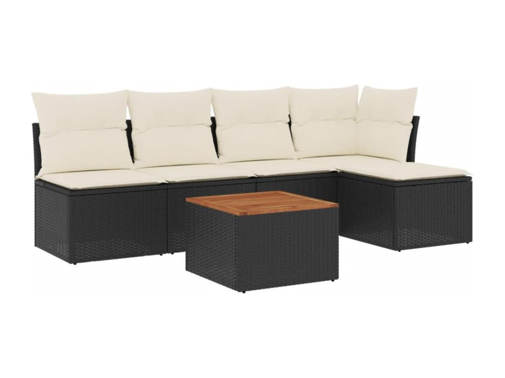 6-piece garden furniture set with cushions, black woven resin CNEW93216