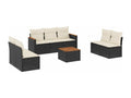 8-piece garden furniture set with cushions, black woven resin