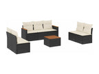 8-piece garden furniture set with cushions, black woven resin