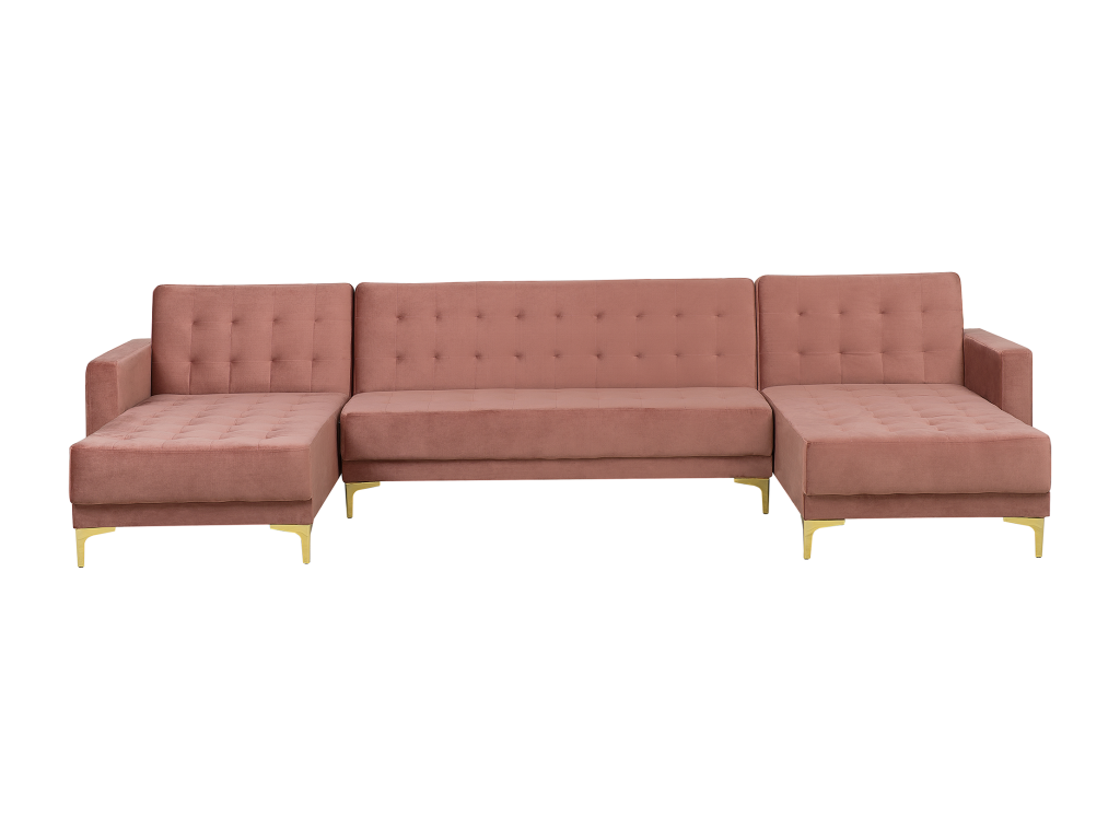 Dormeva U-shaped modular sofa bed in pink velvet, 5-seater, reversible, TIAB58146
