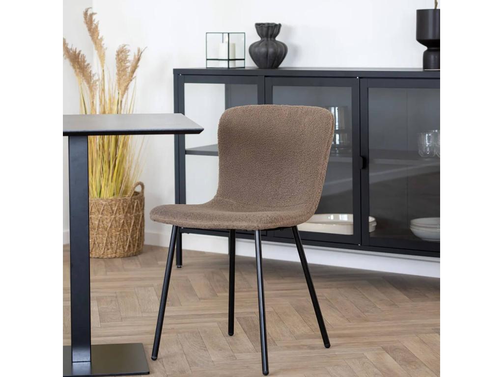 Lysvia - Set of 4 Brown Bouclé Fabric Chairs with Black Metal Legs MNKJ19353