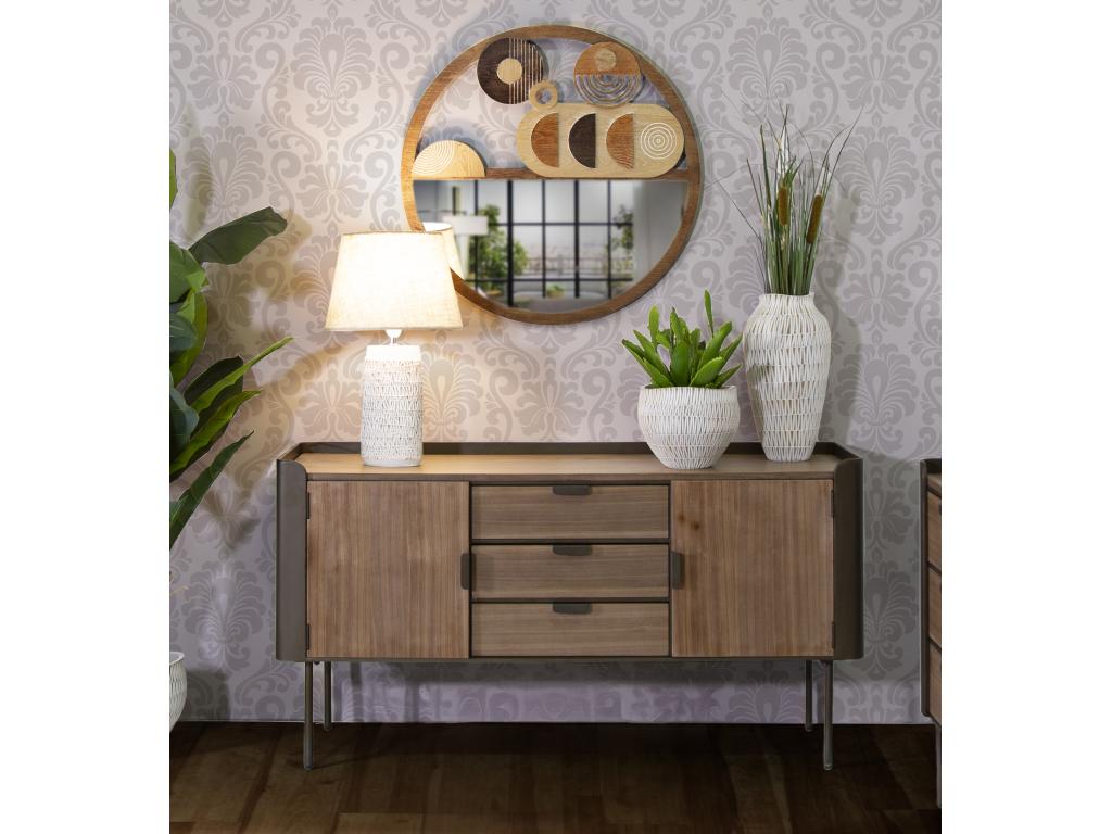 Brown metal and wood cabinet, 145 x 47 x 76 cm