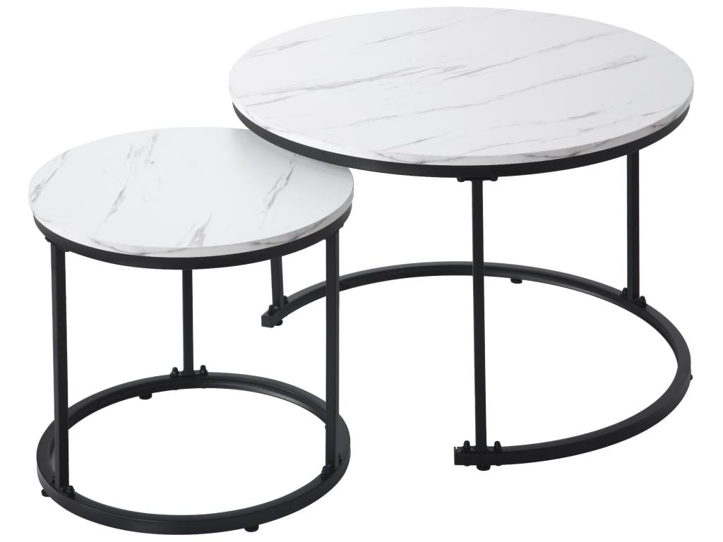 Set of 2 nesting coffee tables - industrial style - marble effect - White UAYZ57172