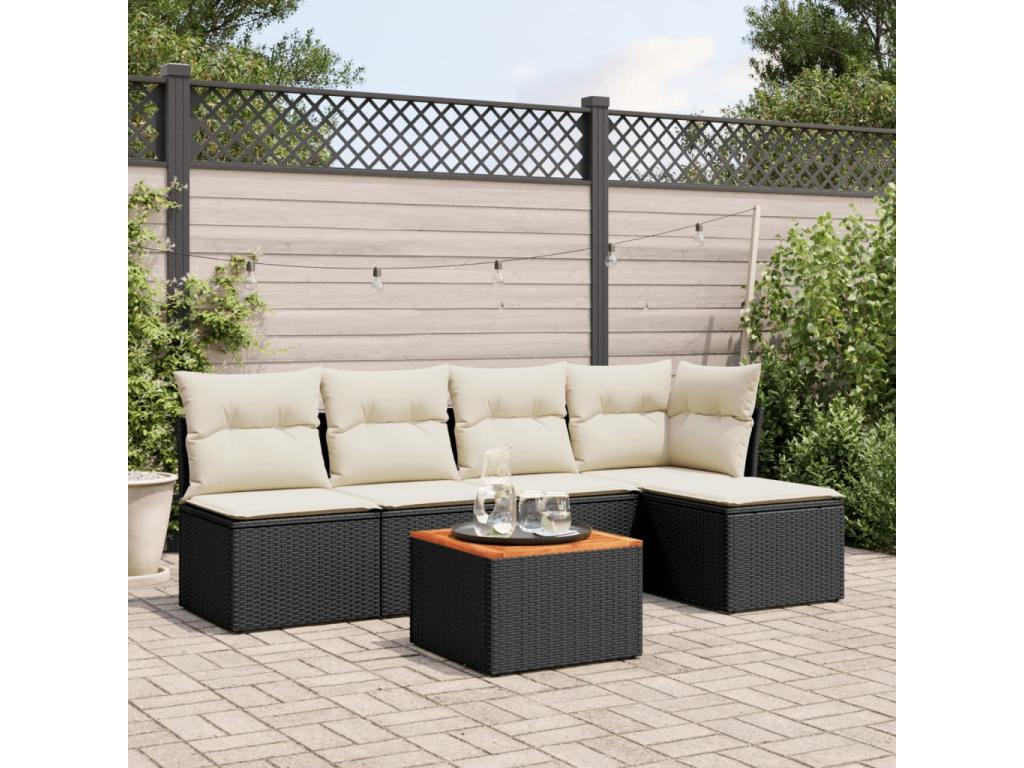 6-piece garden furniture set with cushions, black woven resin CNEW93216