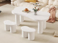 Coffee table in MDF - with 2 small stools - irregular and elegant curved top - White PHRP97082