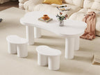 Coffee table in MDF - with 2 small stools - irregular and elegant curved top - White PHRP97082